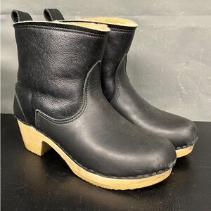 No. 6 Black Leather Ankle Booties with Light Brown Sole